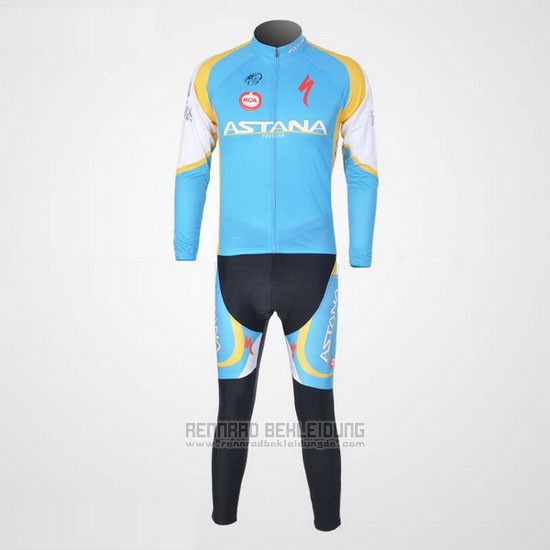 2012 Fahrradbekleidung Astana Hellblau und Shwarz Trikot Langarm und Tragerhose